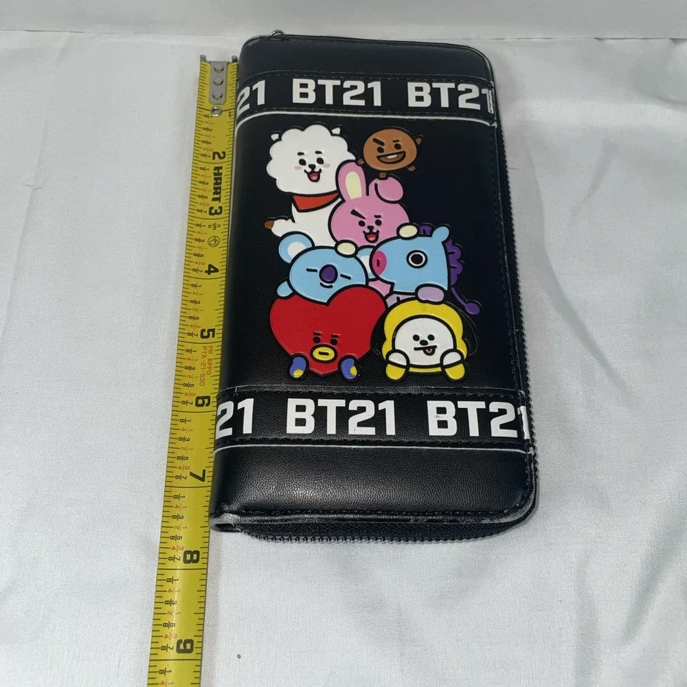 BT21 Line Friends Character Black Zip Around Long Wallet BTS K-Pop Graphic